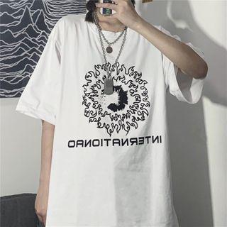 Lettering Abstract Print Short-sleeve T-shirt