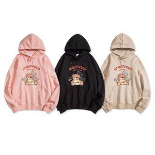 Long-sleeve Bear Printed Hooded Sweatshirt