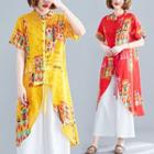 Printed Short-sleeve Long Shirt / Wide-leg Pants / Set