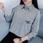 Letter Pinstripe Long-sleeve Blouse