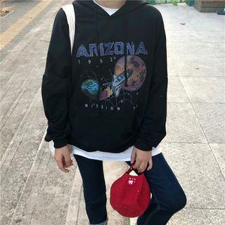 Spacecraft Print Hoodie Black - One Size