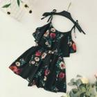 Flower Print Spaghetti-strap Chiffon Playsuit