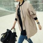 Contrast-trim Long Flight Jacket
