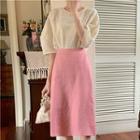 Pointelle Short-sleeve Top / Midi A-line Skirt