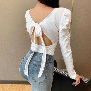 Puff-sleeve Bow Back T-shirt