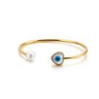 Fashion Creative Plated Gold Devils Eye Imitation Pearl 316l Stainless Steel Bangle Golden - One Size