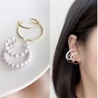 Faux Pearl Hoop Ear Cuff Wej011 - Asymmetric - 1 Gold & 1 Faux Pearl - One Size