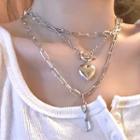 Alloy Heart Pendant Layered Choker Necklace 0715a - Silver - One Size