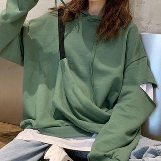 Ripped Sleeve Panel Hooded Sweatshirt