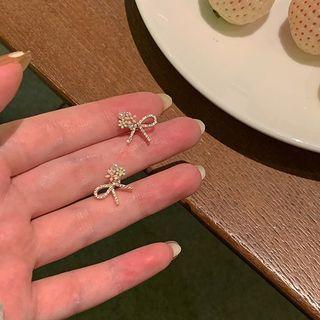 Bow Rhinestone Alloy Earring 1 Pair - Pink & Green & Gold - One Size