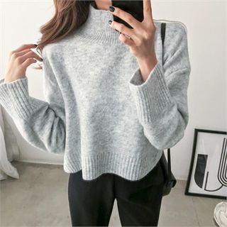 Mock-neck Rib-trim Short Sweater