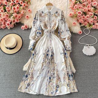 Long Sleeve Paisley Print Maxi Dress