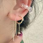Set: Faux Crystal Cuff Earring + Chained Rhinestone Alloy Earring 2577a - 1 Pc - Cuff Earring & 1 Pc - Chain Earring - Transparent & Gold - One Size