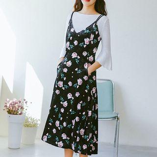 Flower Print Spaghetti-strap Midi Dress