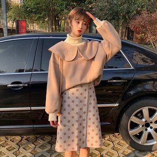 Set: Long-sleeve Sweater + Dotted Mid A-line Skirt
