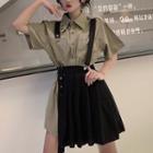 Short Sleeve Shirt Dress / Pleated Skirt