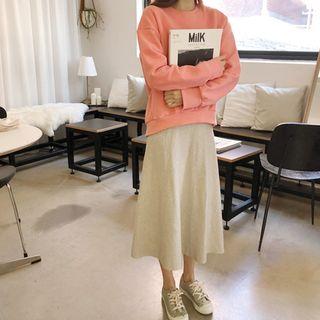 Slit-cuff Brushed-fleece Lined Pullover Pink - One Size