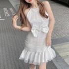 Sleeveless Embellished Bow Mini Mermaid Dress