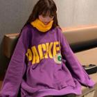 Set: Letter Print Oversized Pullover + Scarf