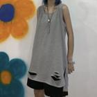 Oversize Ripped Tank Top Gray - One Size