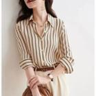Long-sleeve Striped Silky Shirt