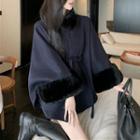 Furry-trim Wool Cape Top