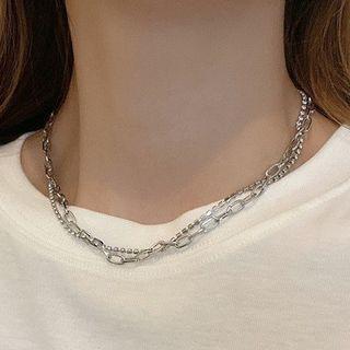 Layered Chain Necklace 3660 - 1 Pc - Silver - One Size