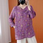 V-neck Print Frog-button Top