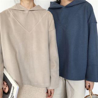 Plain Loose-fit Woolen Hooded Sweatshirt