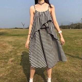 Layered Sleeveless Checked Dress As Figure - One Size