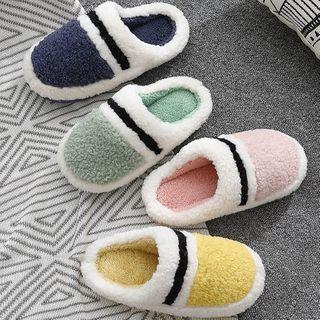 Paneled Faux Shearling Slippers