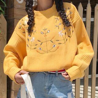 Mock Neck Floral Embroidered Sweatshirt