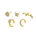 Set Of 5: Rhinestone Stud Earring + Ear Cuff Set Of 5 - 01 - Gold - One Size