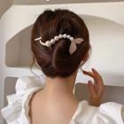 Fish Tail Faux Pearl Hair Clip Gold & White - One Size