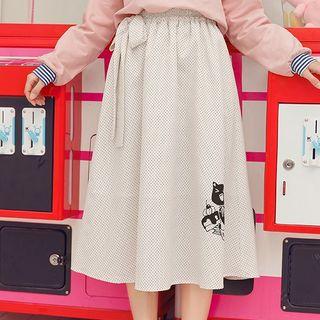Printed Dotted Midi Skirt