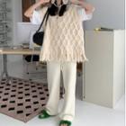 Cable Knit Distressed Sweater Vest / Wide Leg Pants