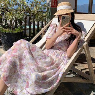 Puff Sleeve Sweetheart Neckline Midi A-line Dress