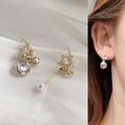 Non-matching Rhinestone Star Dangle Earring 1 Pair - Star Pearl Asymmetry Earrings - One Size