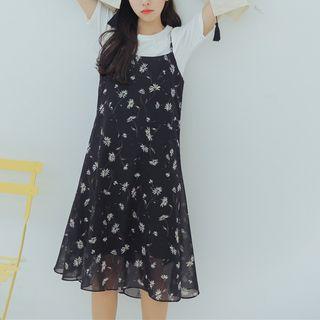 Set: Floral Chiffon Dress + T-shirt