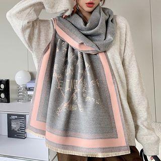 Lettering Shawl Gray & Pink - One Size