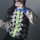 Houndstooth Colour Block Long-sleeve Knit Top