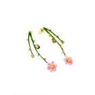 Fashion And Simple Plated Gold Enamel Pink Flower Leaf Earrings With Green Cubic Zirconia And Imitation Pearls Golden - One Size