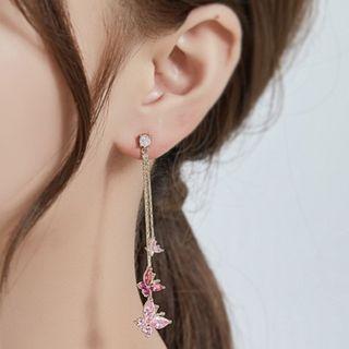 Rhinestone Butterfly Drop Earring 1 Pair - Gold & Pink - One Size