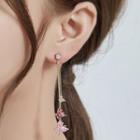 Rhinestone Butterfly Drop Earring 1 Pair - Gold & Pink - One Size