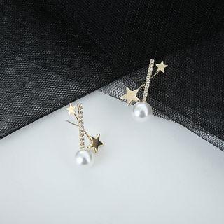 Star Rhinestone Ear Stud 1 Pair - 925 Silver Earrings - One Size