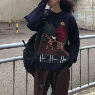 Cartoon Embroidered Knit Top Sweater - One Size