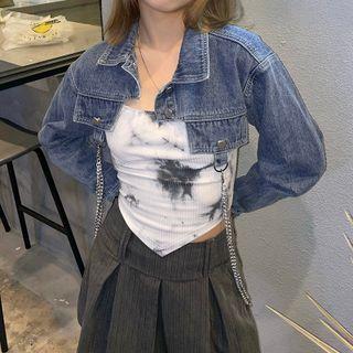 Chain Detail Cropped Denim Jacket