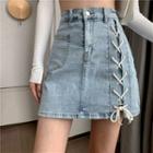 High-waist Lace-up Demin Skirt