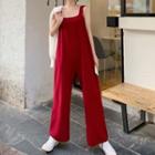 Spaghetti Strap Wide-leg Knit Jumper Pants Red - One Size