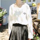 Embroidered V-neck Shirt White - One Size